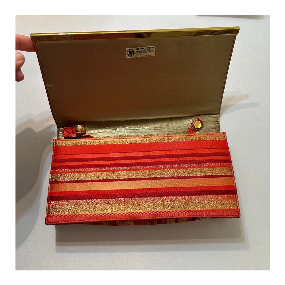 J Renee Vintage Clutch With Detachable Strap Red Orange Gold Stripe - Picture 4 of 14